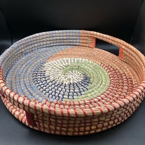 XL Sea Grass Woven Hostess Tray 16” Diameter, Handles 3”tall Vietnam
